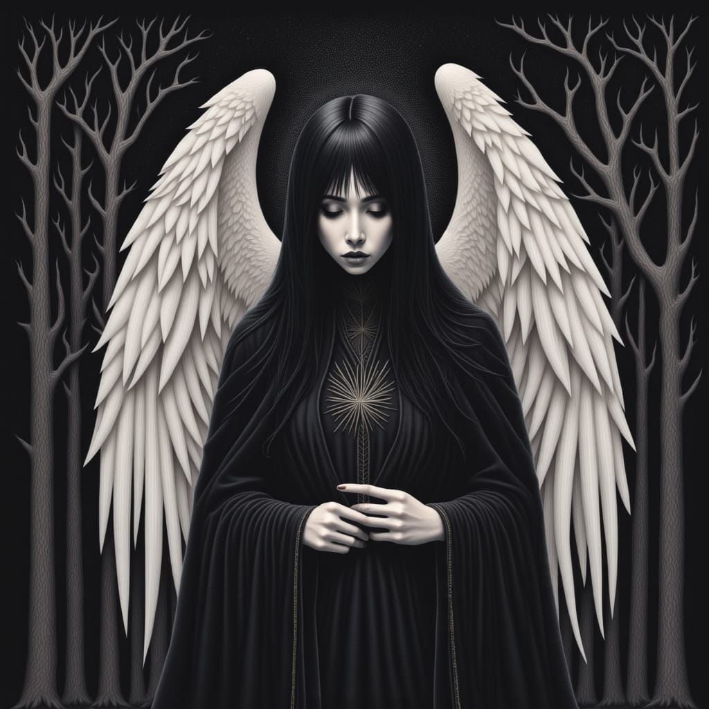 Surreal Wings of Death in a Darkened Landscape