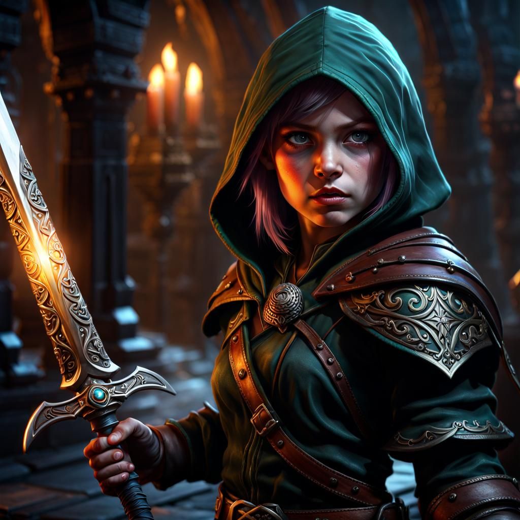 Halfling Rogue Assassin in Detailed Dark Fantasy Style