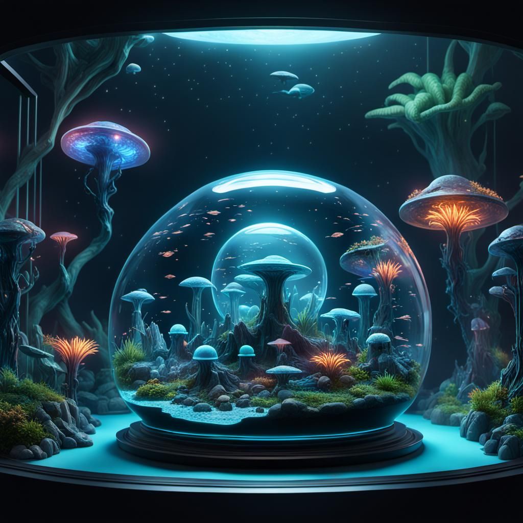 Dark Fantasy World in Bioluminescent Terrarium