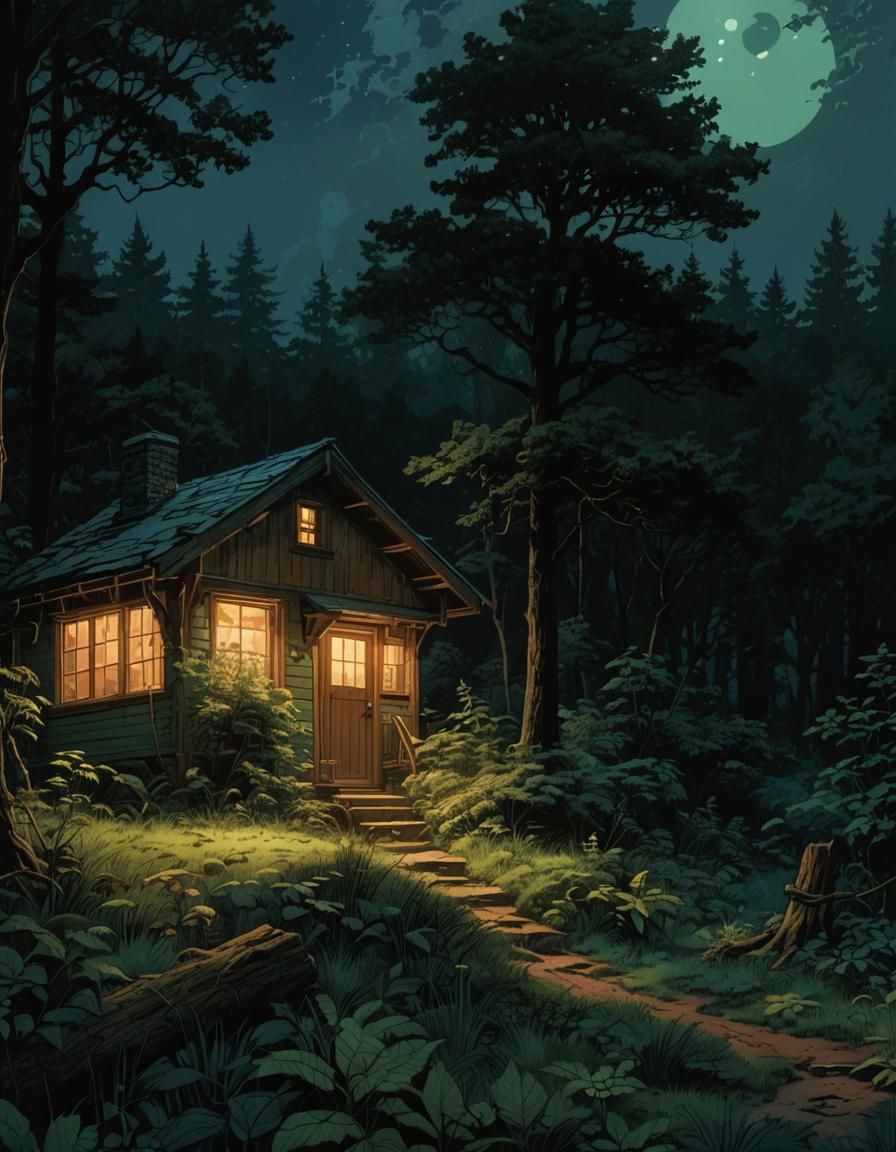 Cozy Forest House in Comic Book Art Style