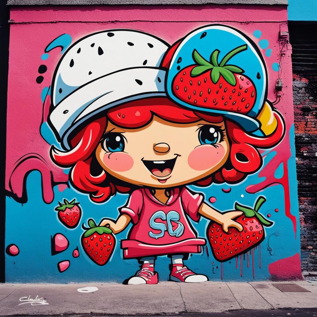 Strawberry Shortcake Graffiti Art on City Wall