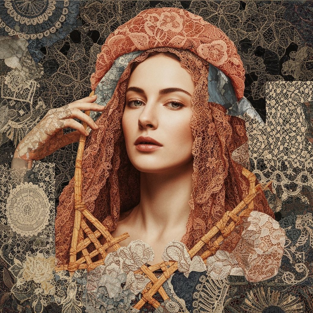 Surreal Woman Woven From Lace in Collage Style