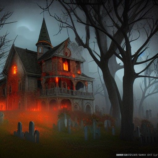 Creepy Halloween House in Cemetery: Matte Painting