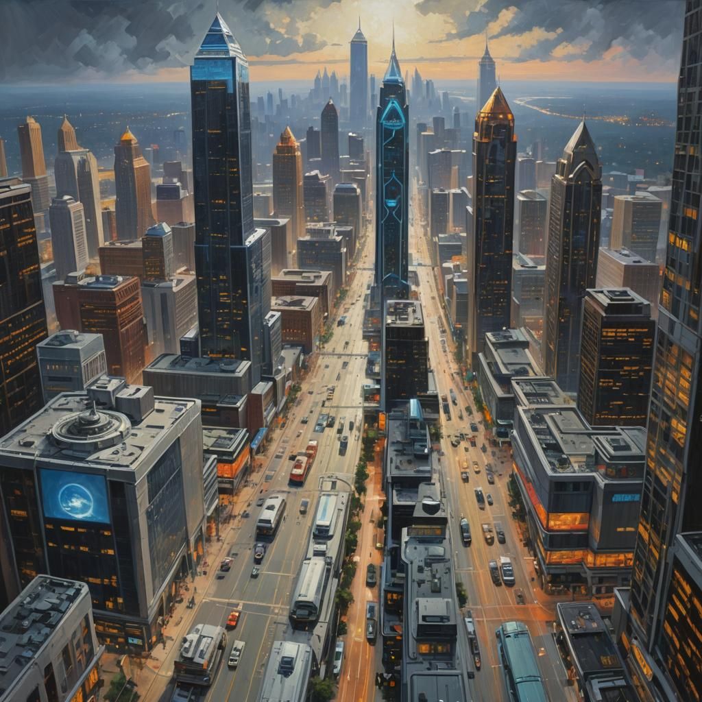 Futuristic Atlanta: Oil Painting by James Gurney