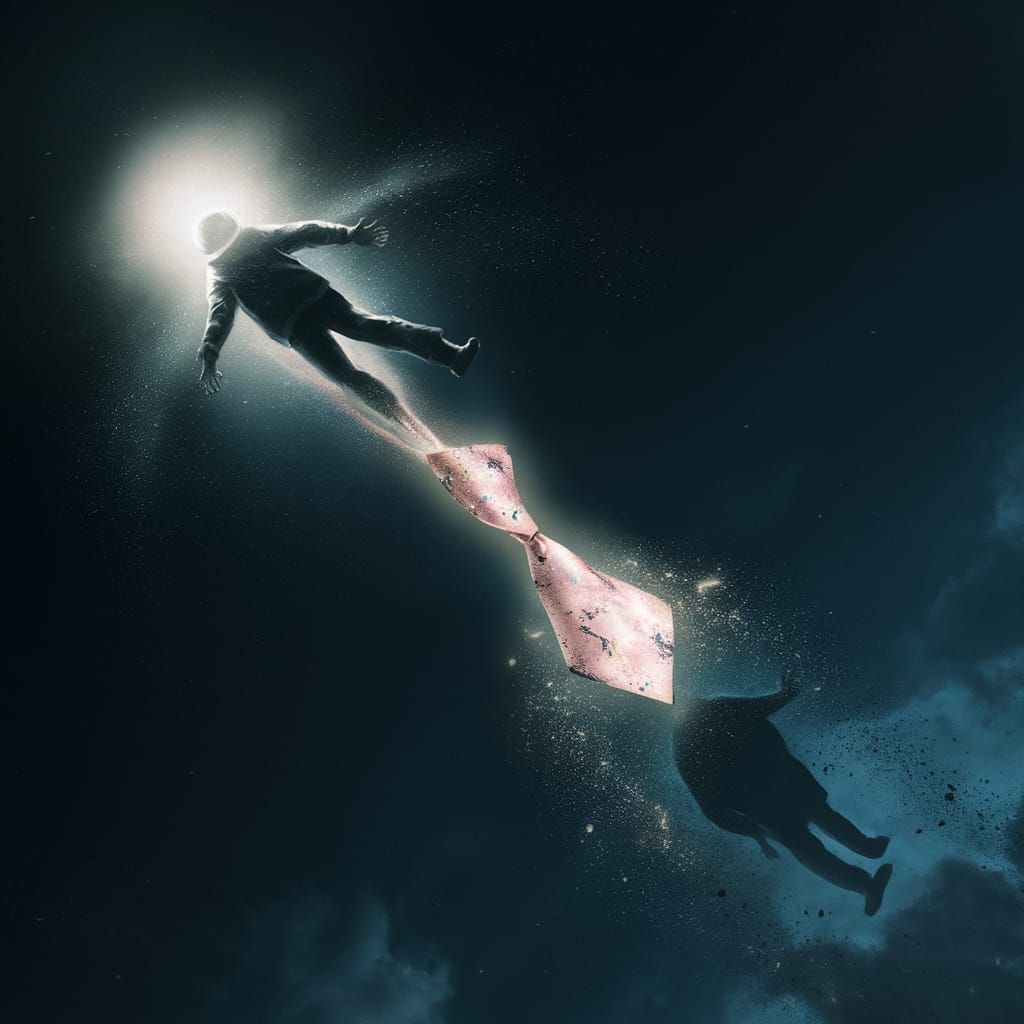 Surreal Figure Falls into Dark Night Sky