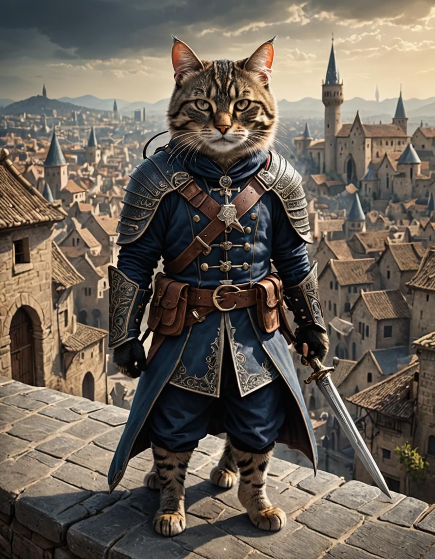 Dreamshaper XL Test: Cat assassin (too many feet)