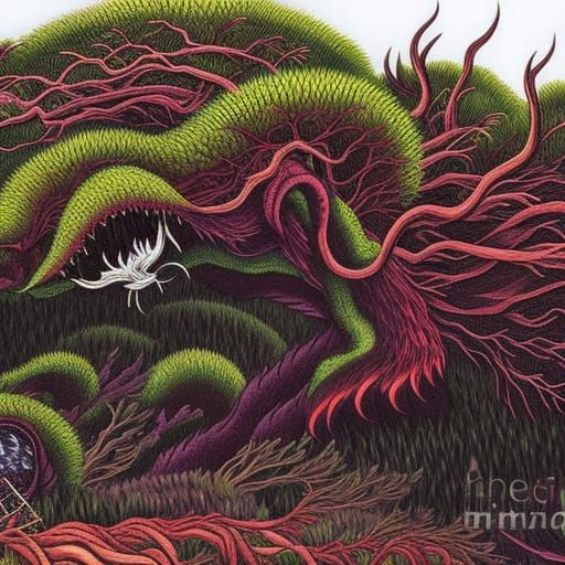 Forest Monster Horror in Japanese Manga Style