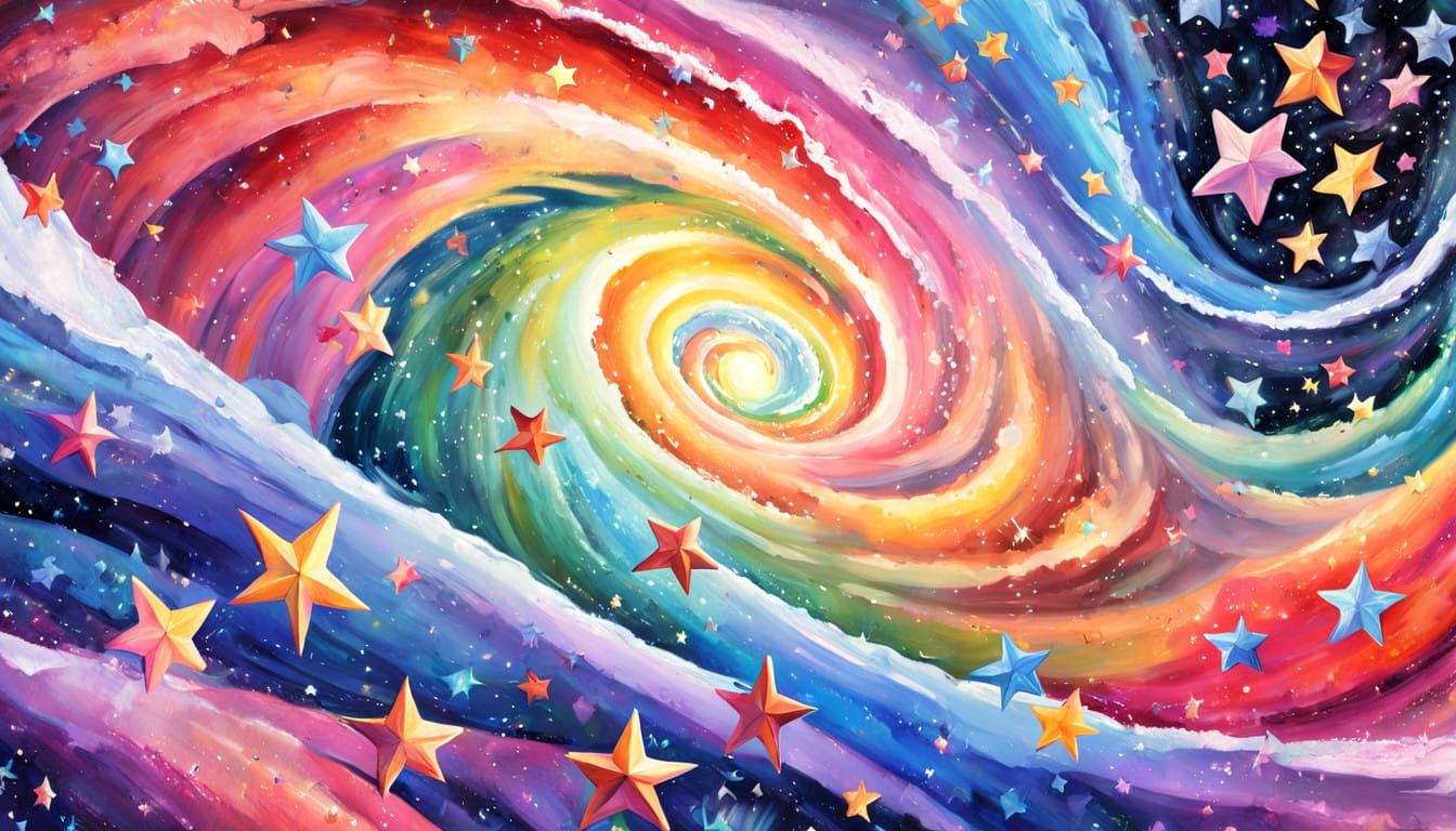 Vibrant Cosmic Explosion in Gouache Impressionism