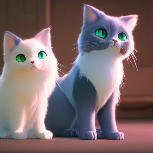 Two Cute Ragdoll Cats in Anime Style