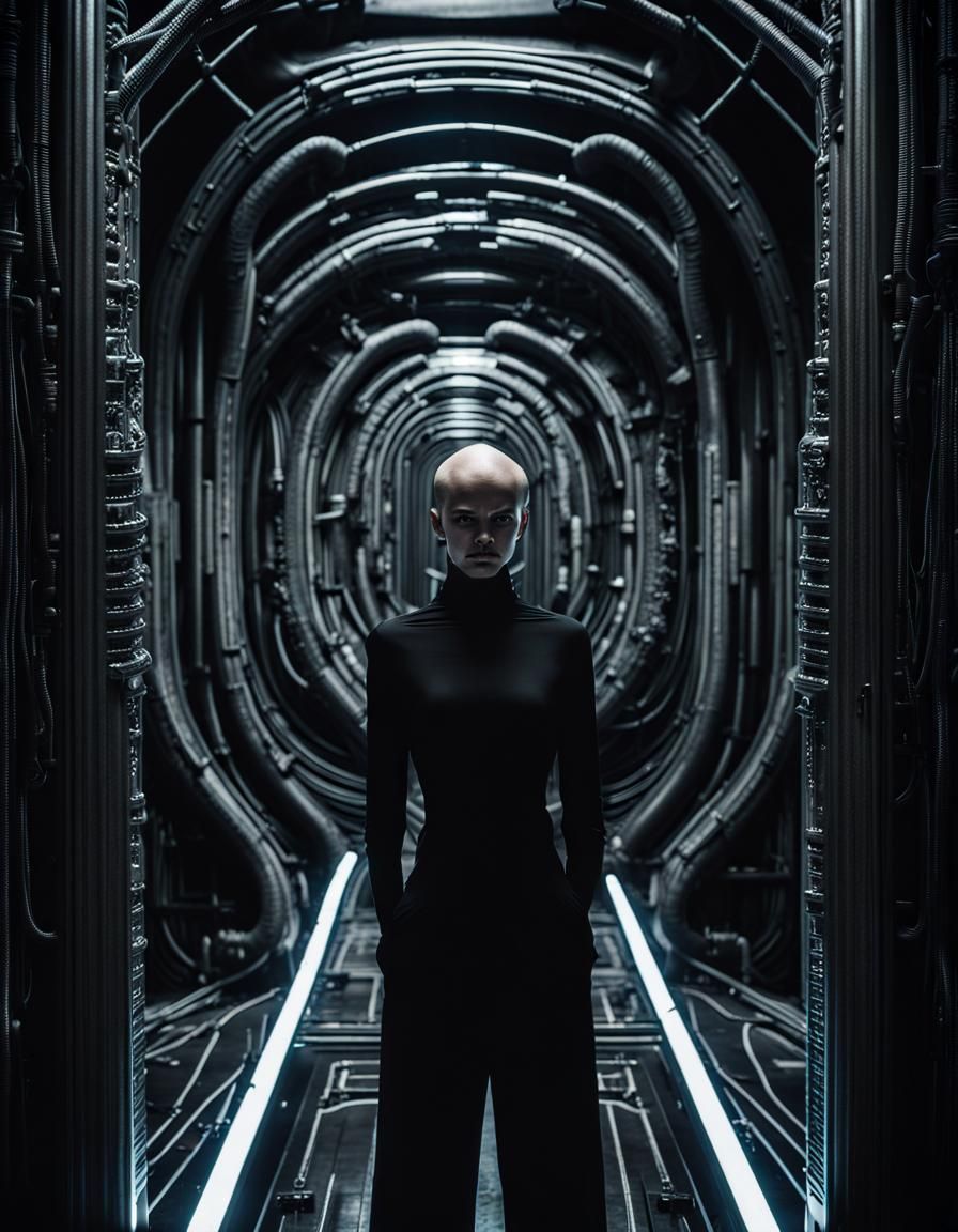 Dark Sci-Fi Portrait in HR Giger Style