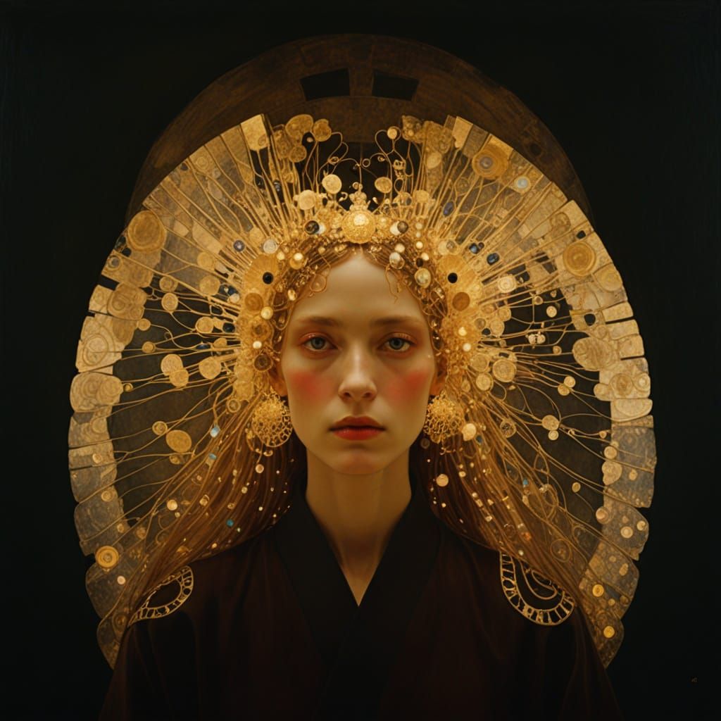 Portrait of a Noble Woman in Opulent Art Nouveau Style