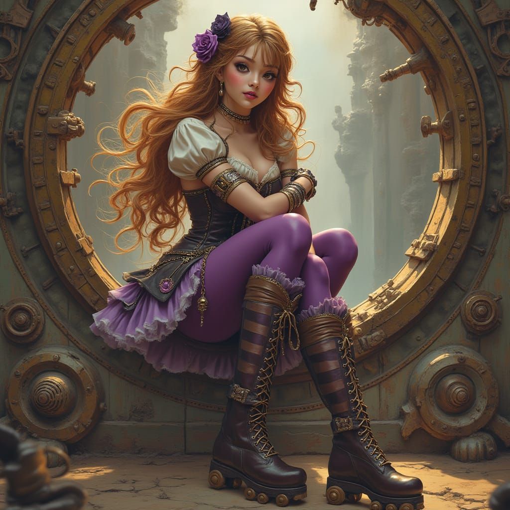 Steampunk Princess with Skater Boots in Victorian Setting