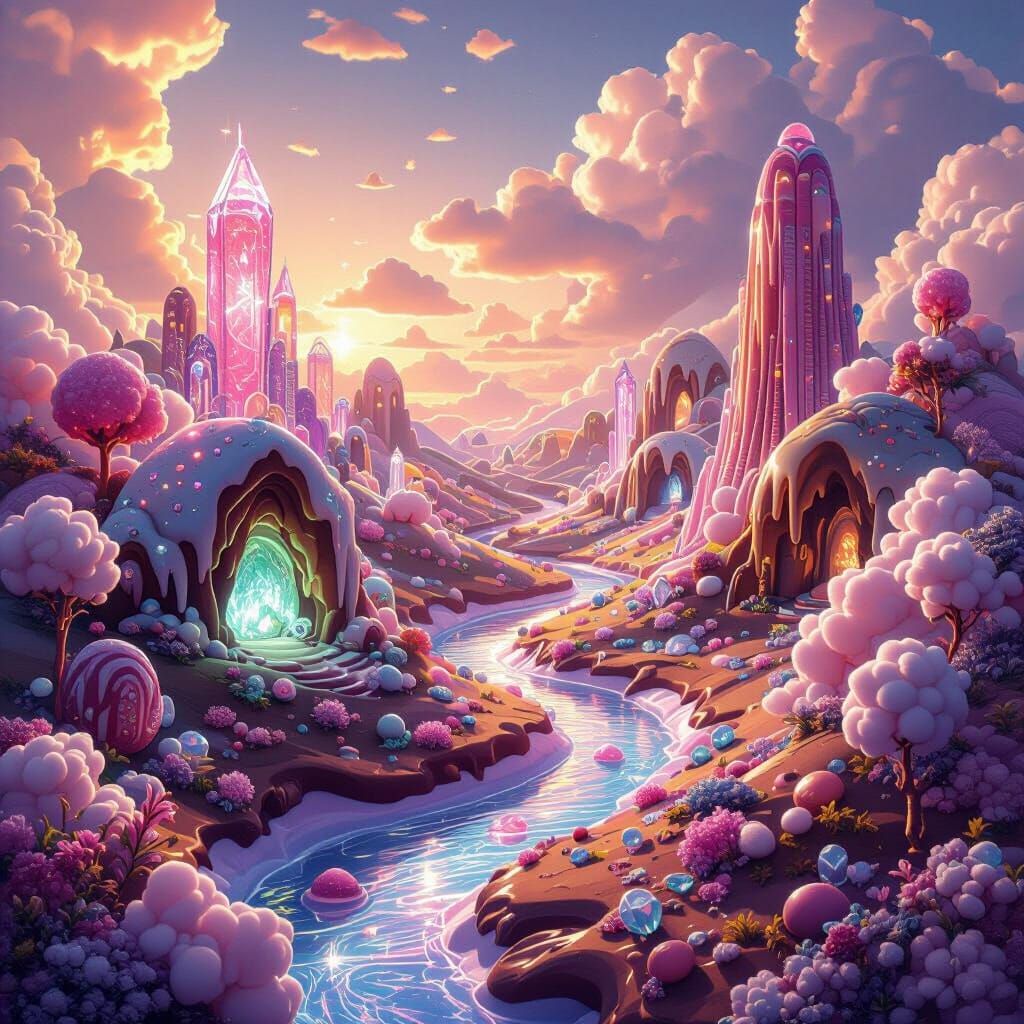 Glowing Candy World Fantasy Landscape