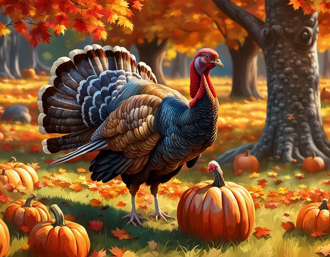 Autumn Turkey in Harvest Landscape: Digital Art