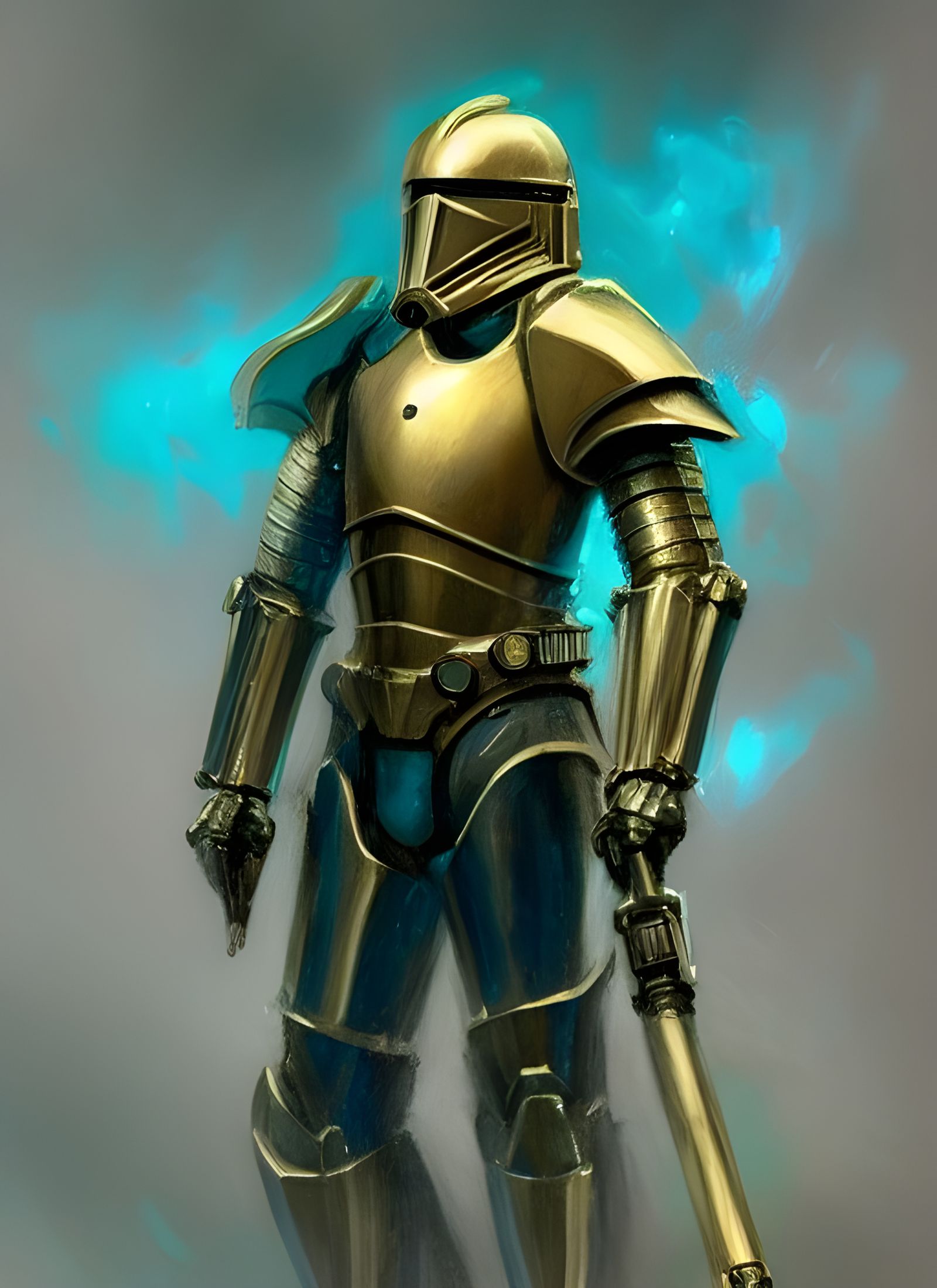 Sci-Fi Medieval Knight Portrait in Teal and Gold