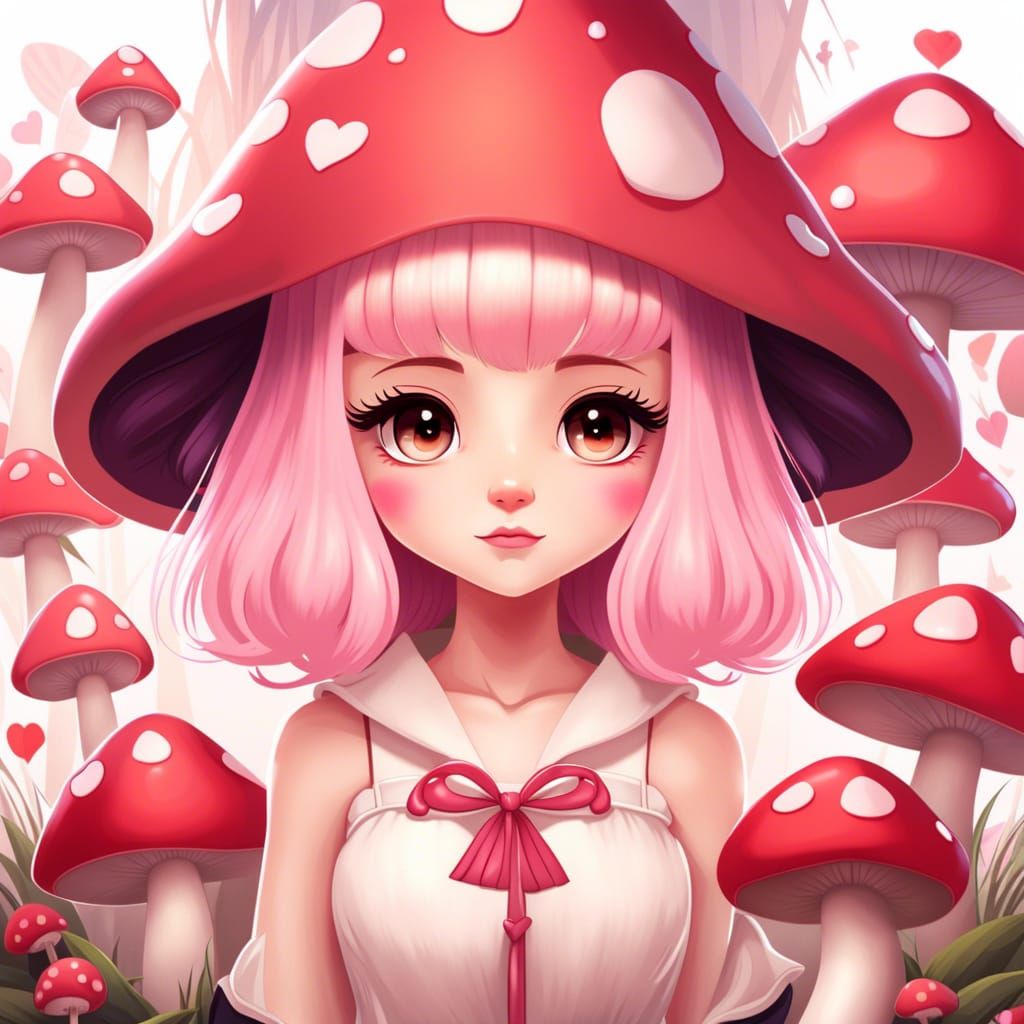Anime Fae with Mushroom Hat in Pastel Colors