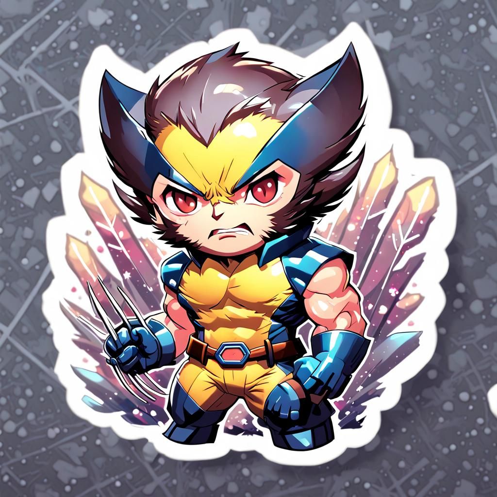 Cute Wolverine Chibi Sticker in Anime Style