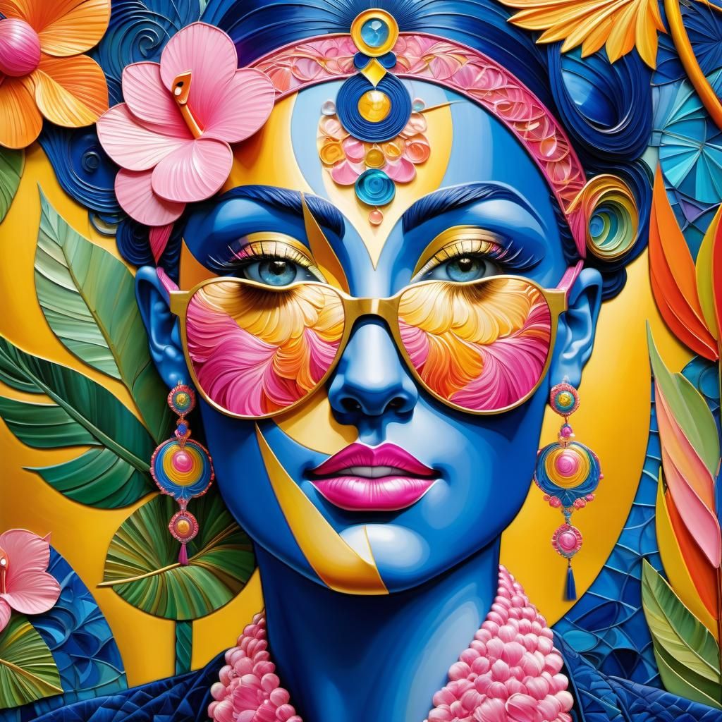 Flamingos in Van Gogh Style with Star Flowers