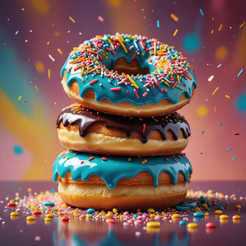Hyperrealistic Cake Doughnut with Sprinkles in Vibrant Oil P...