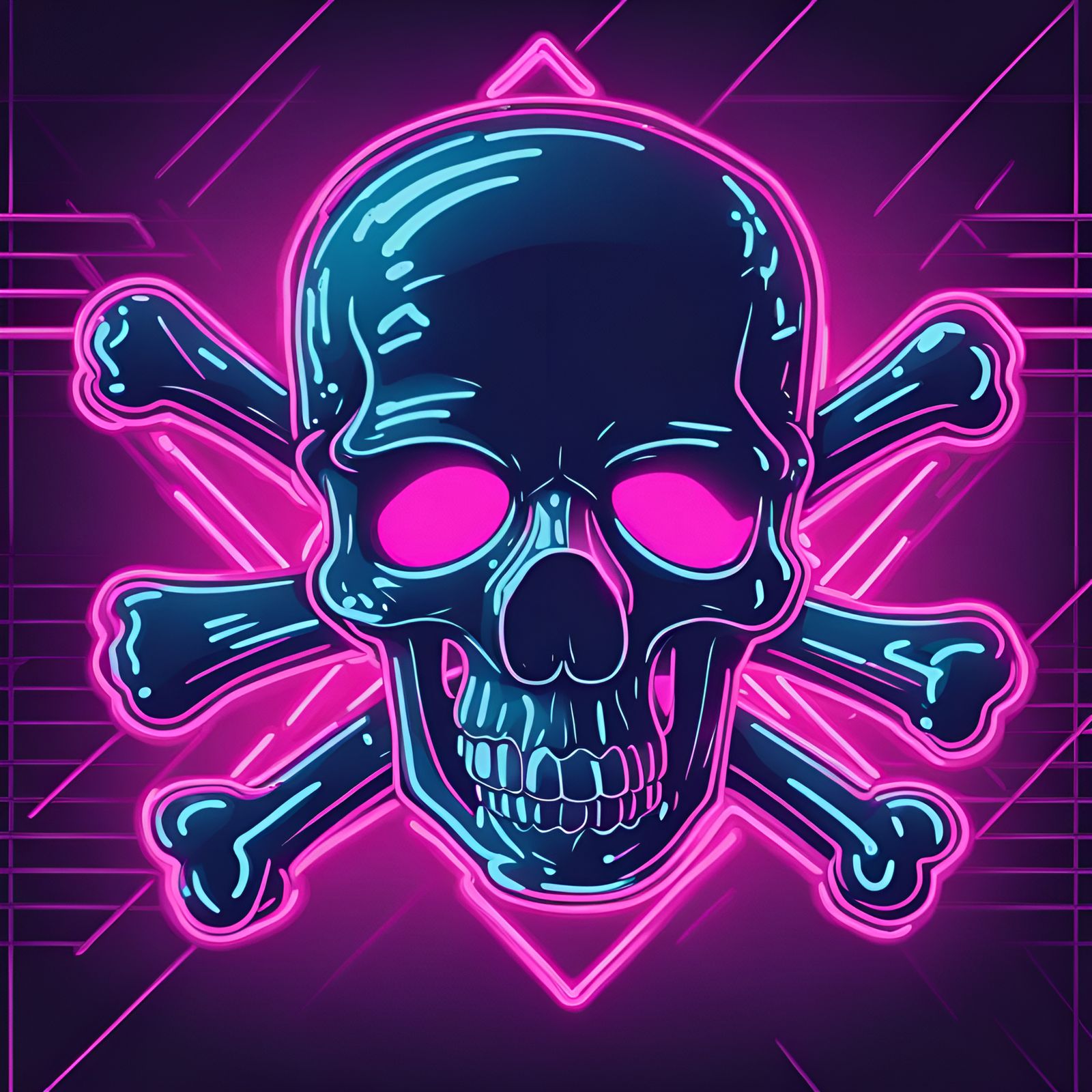 Skull and Crossbones in Synthwave Style