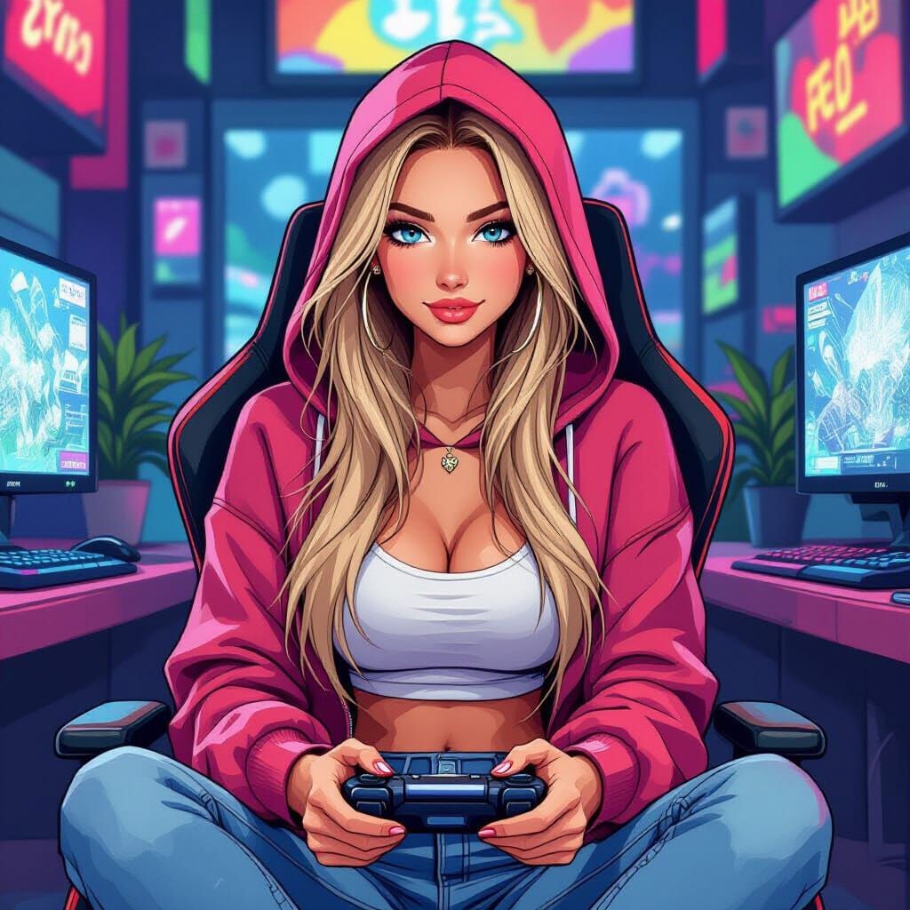 Woman Gaming in One Piece Anime Style