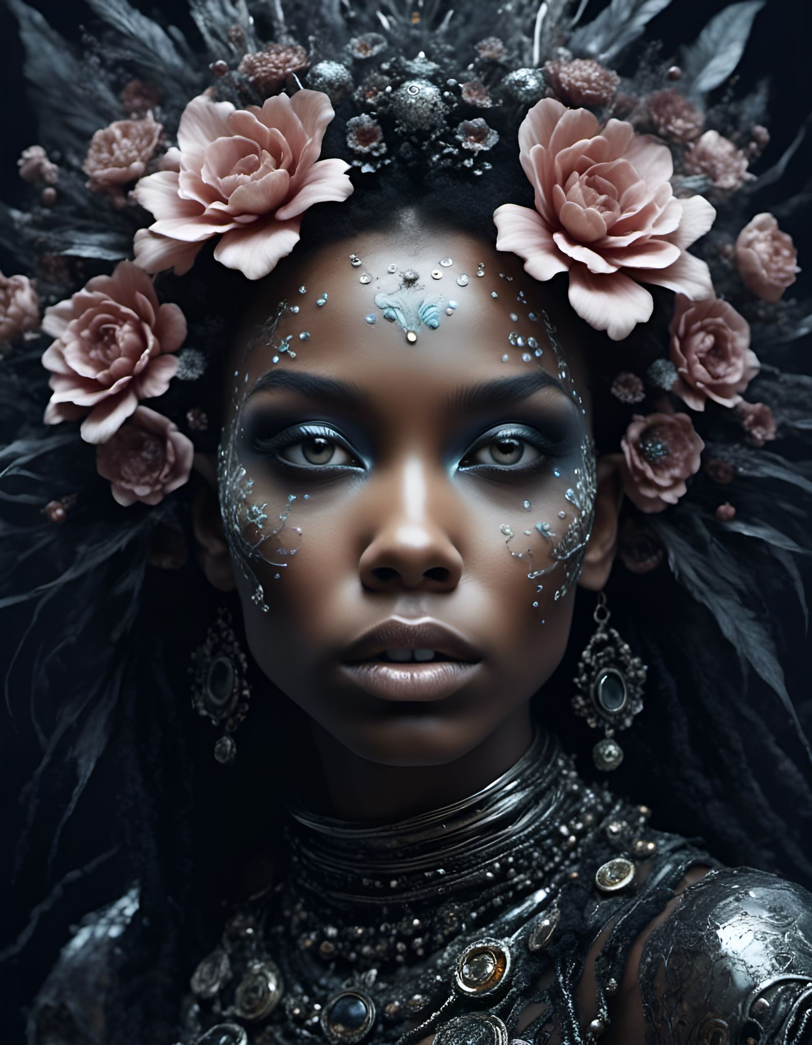 Mesmerizing Portrait with Snakes and Flowers