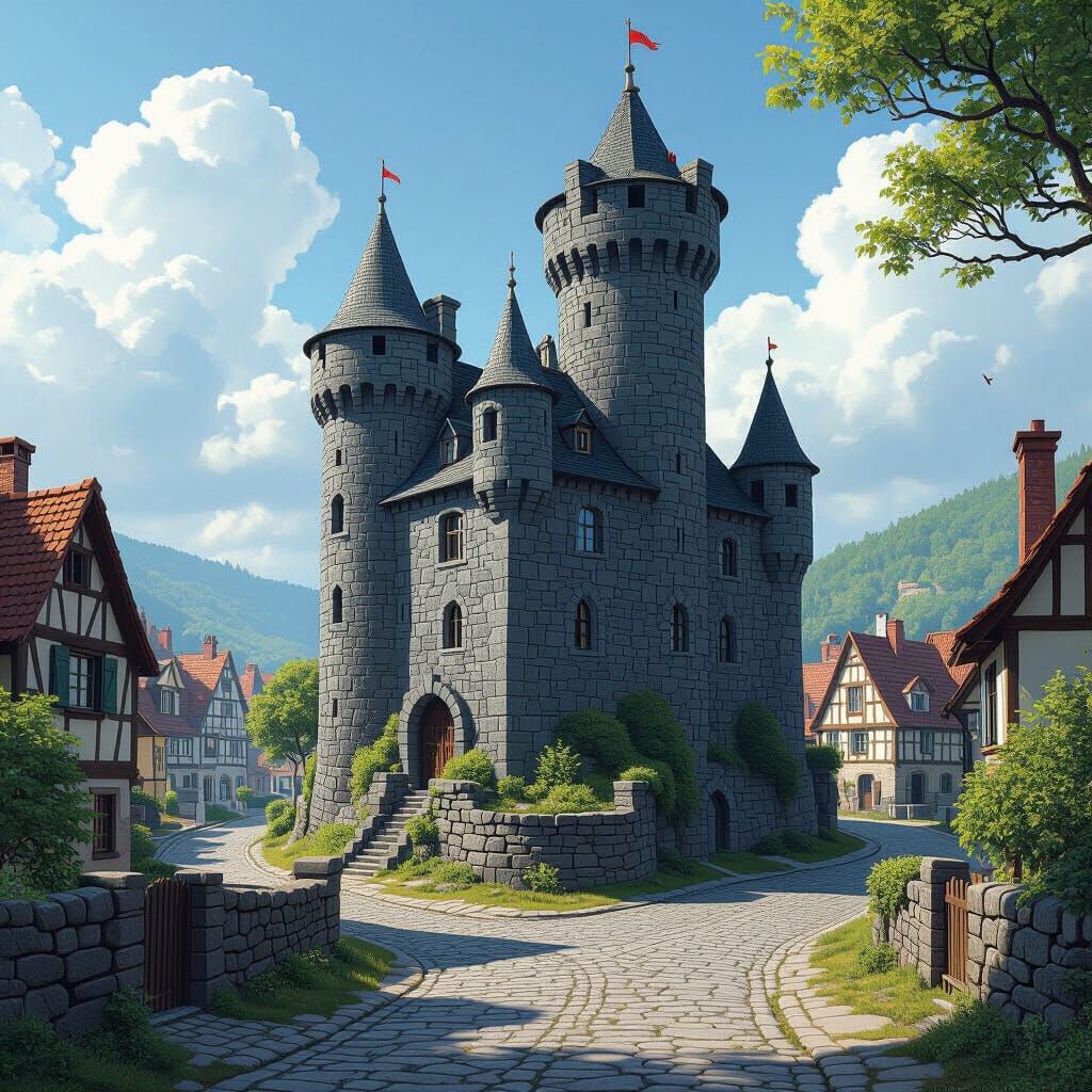 Metal Age Castle in Detailed Digital Art Style