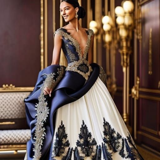 extravagant haute couture dress in silk and lace