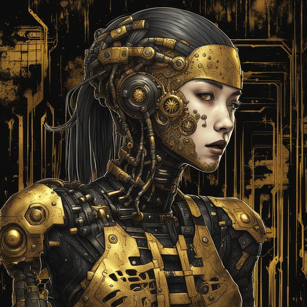 Cyberpunk Girl in Dark Dungeon, Junji Ito Style