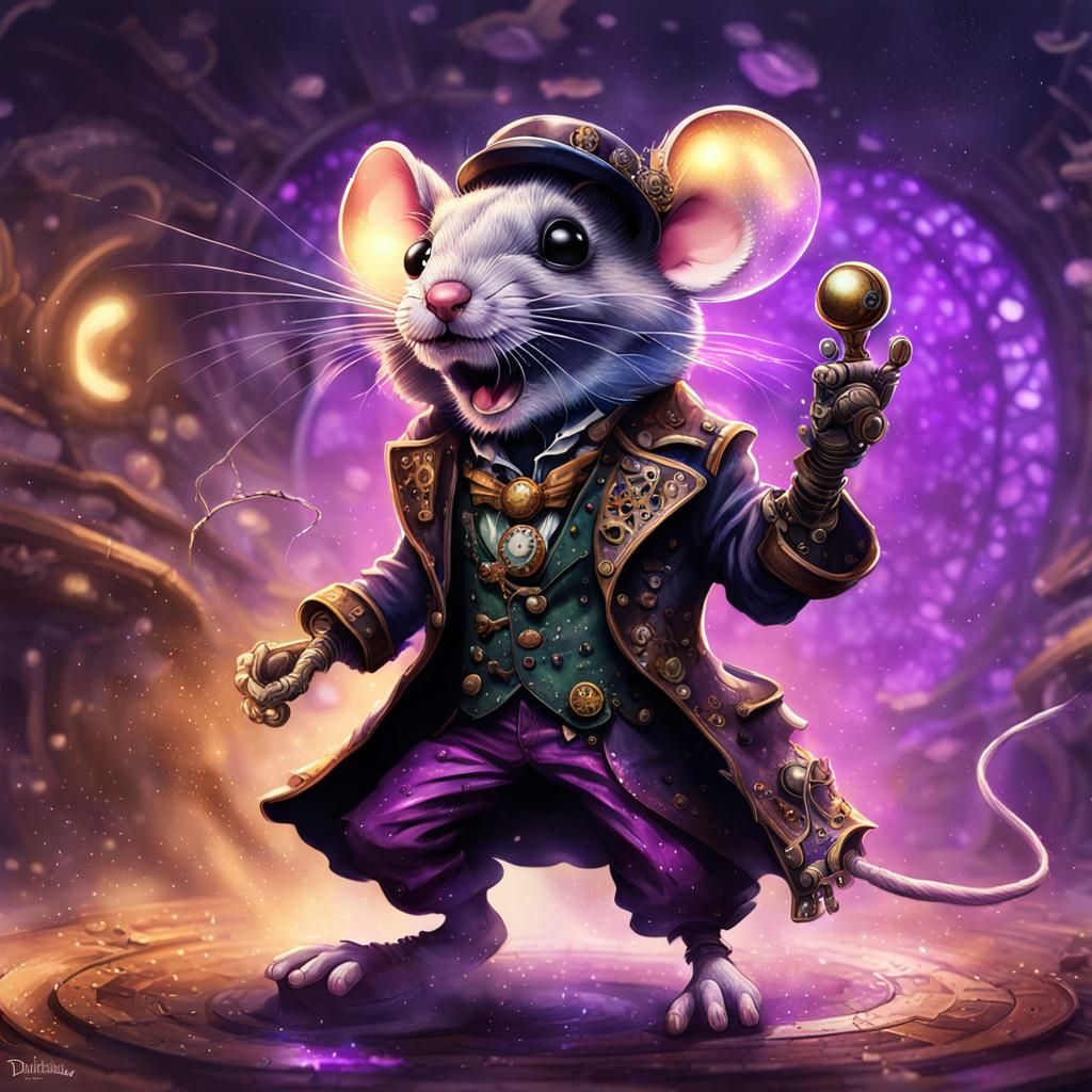 Steampunk Mouse Disintegrating in Digital Watercolour