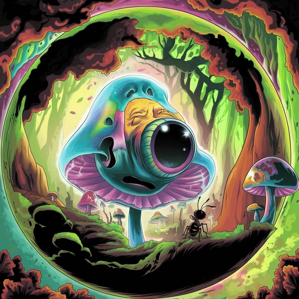 Psychedelic Magic Mushroom with Smiling Face