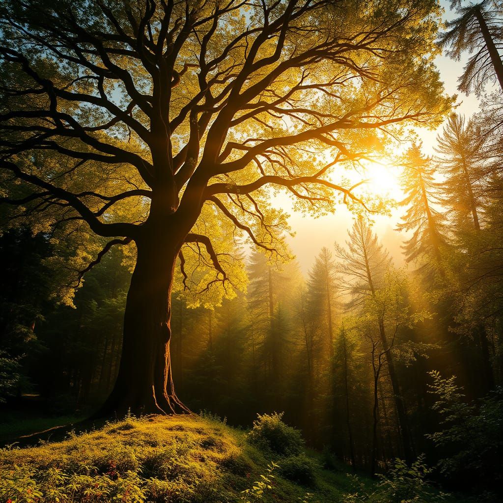 Idyllic Forest Scene in Impressionist Style