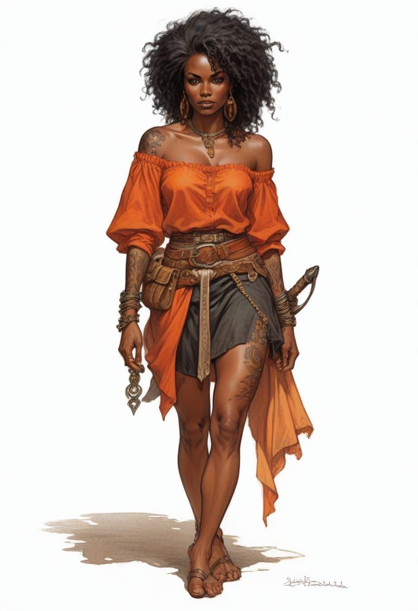 Charming Dark-Skinned Scoundrel in Heroic Fantasy Style