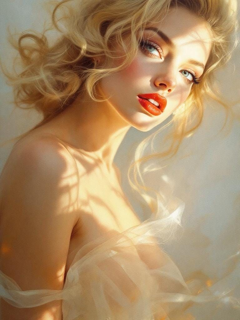 Glamorous Pin-Up in Watercolor and Golden Light