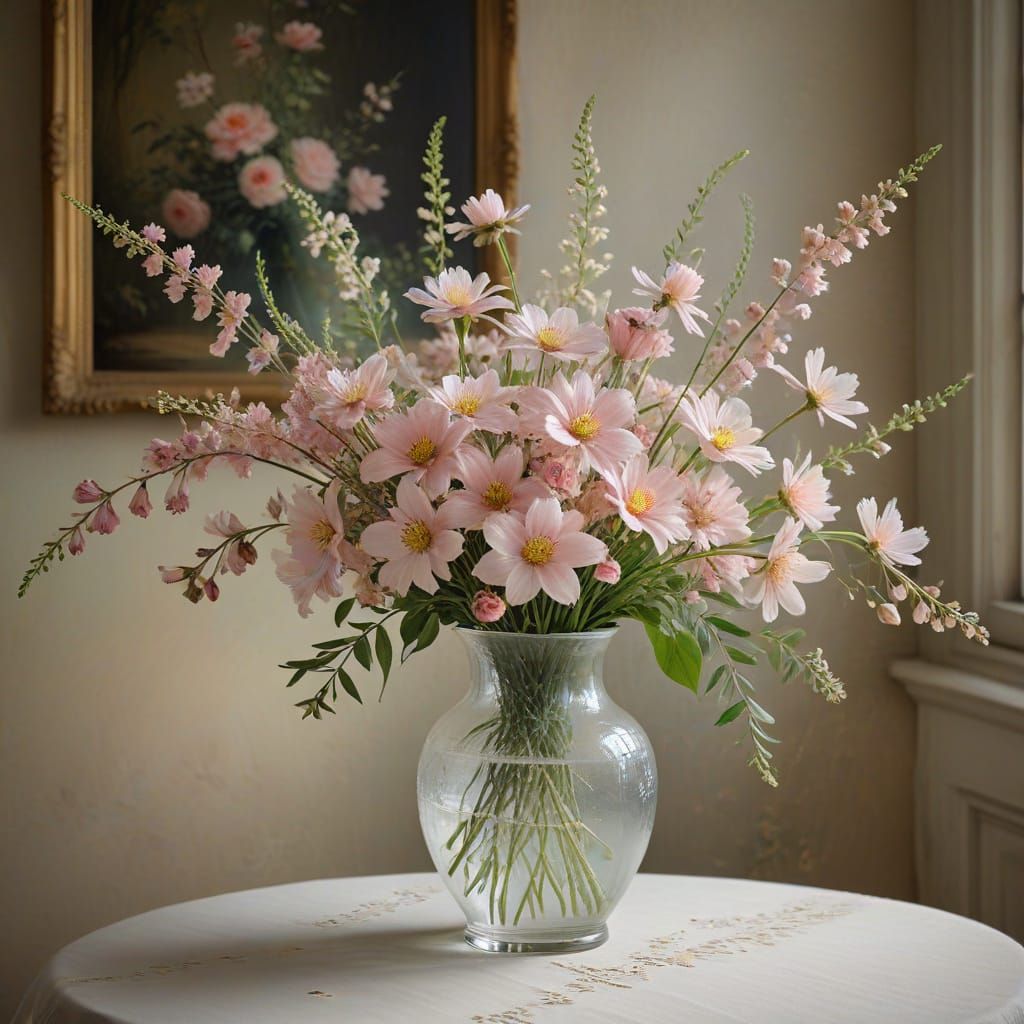 Whimsical Watercolor Bouquet in Delicate Vase Artwork