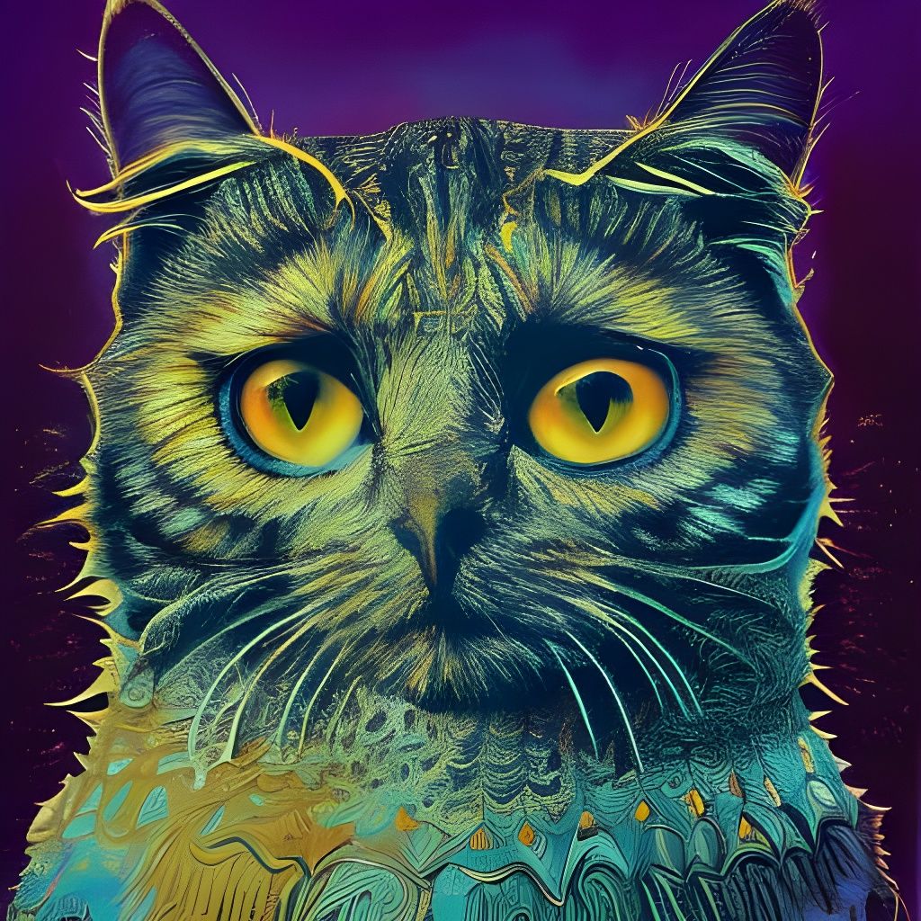 Surreal Cat-Owl Hybrid in Impasto Fractal Style
