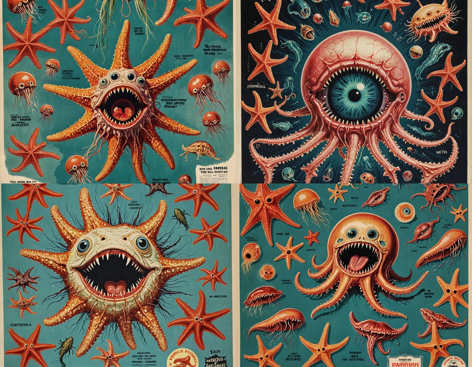 Horrific 1950s Movie Poster with Starfish and Eyeballs