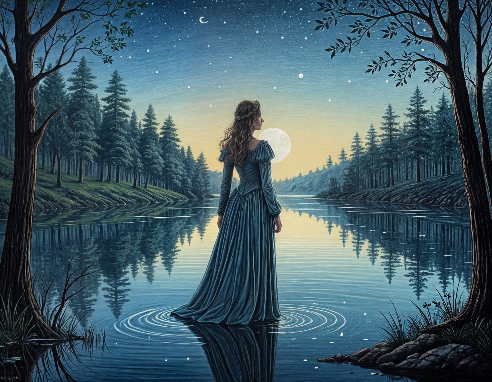 Moonlit Princess in a Forest Glade