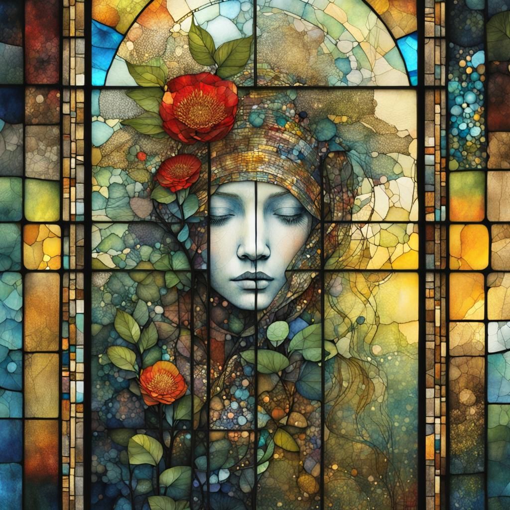 Vibrant Stained Glass in Art Brut Style