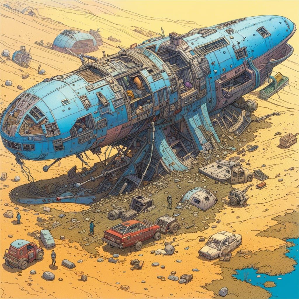Starship Wreckage: Ligne Claire Sci-Fi Art