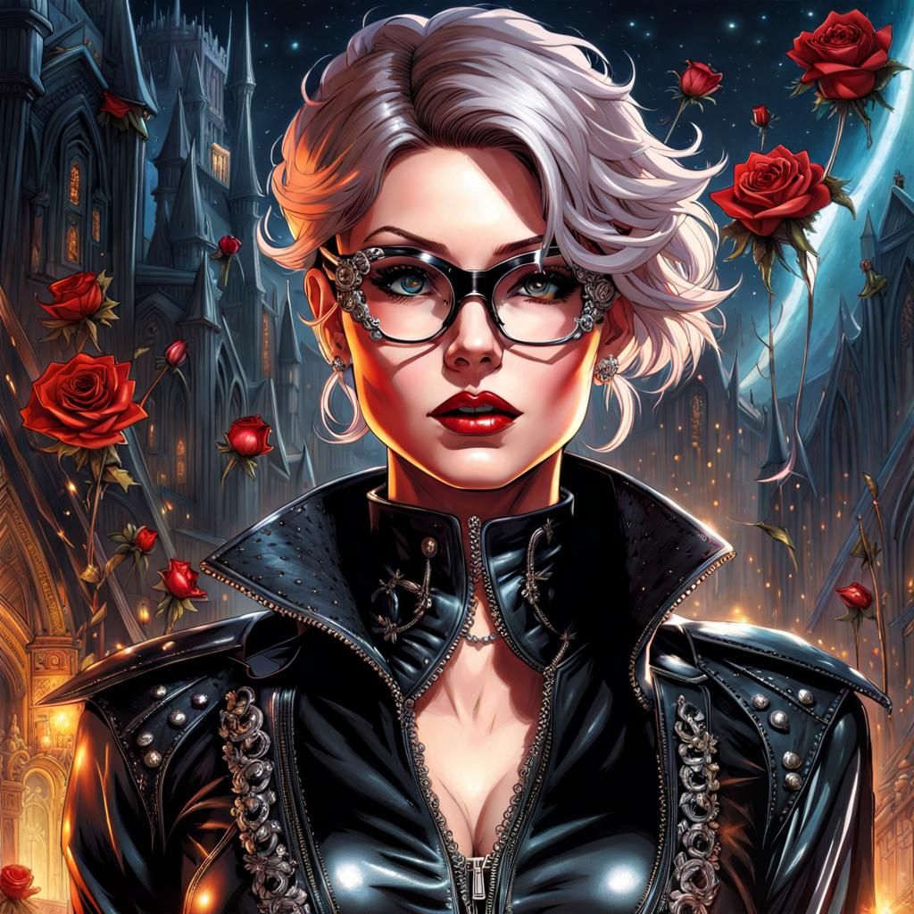 Futuristic Gothic Teacher in Black Leather Outfit