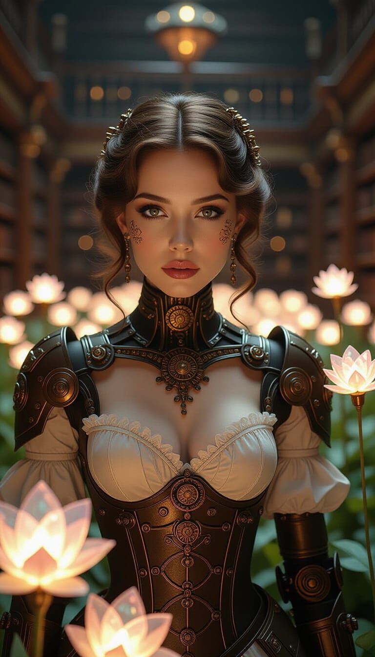 Steampunk Android in Crystal Library Portrait