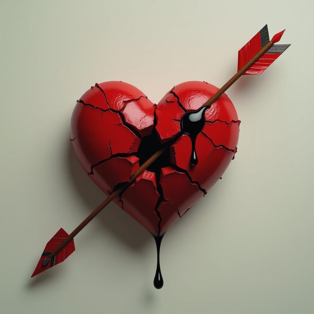 Shattered Heart Pierced by Arrow