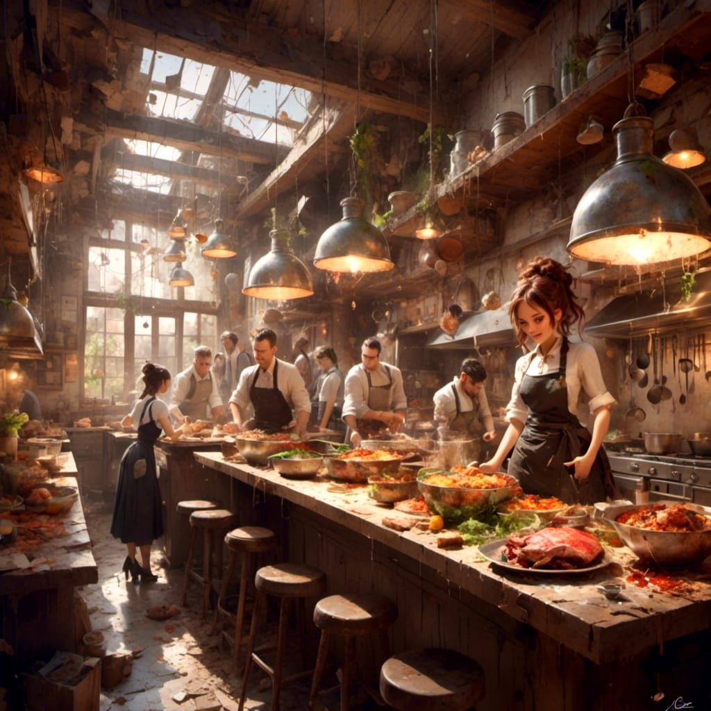 Craftsman in Restaurant Kitchen, Pixar Style