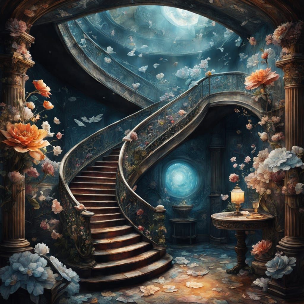 Surreal Staircase in Whimsical Dreamlike Setting