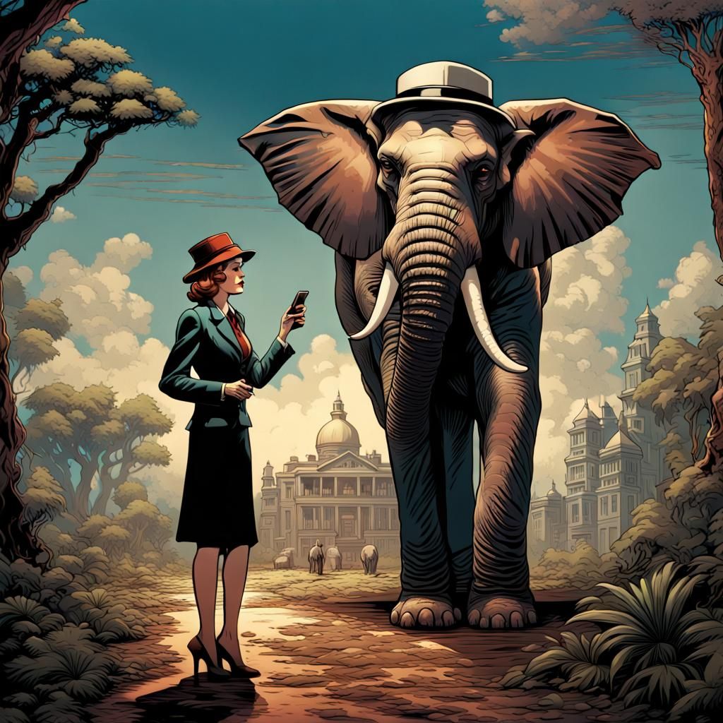 1930s Reporter Interviews Elephant in Comic Book Art