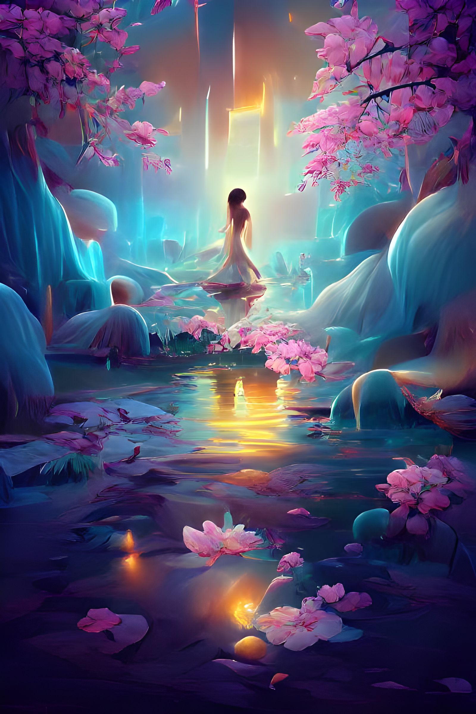 Astral Zen Garden with Cherry Blossoms