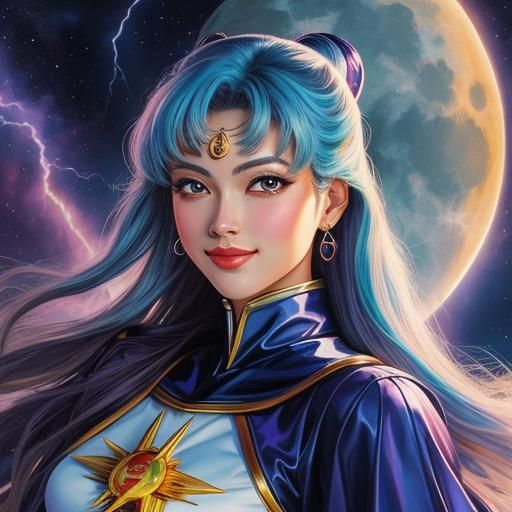 Iridescent Sailor Moon Oil Painting: Hyperdetailed Art