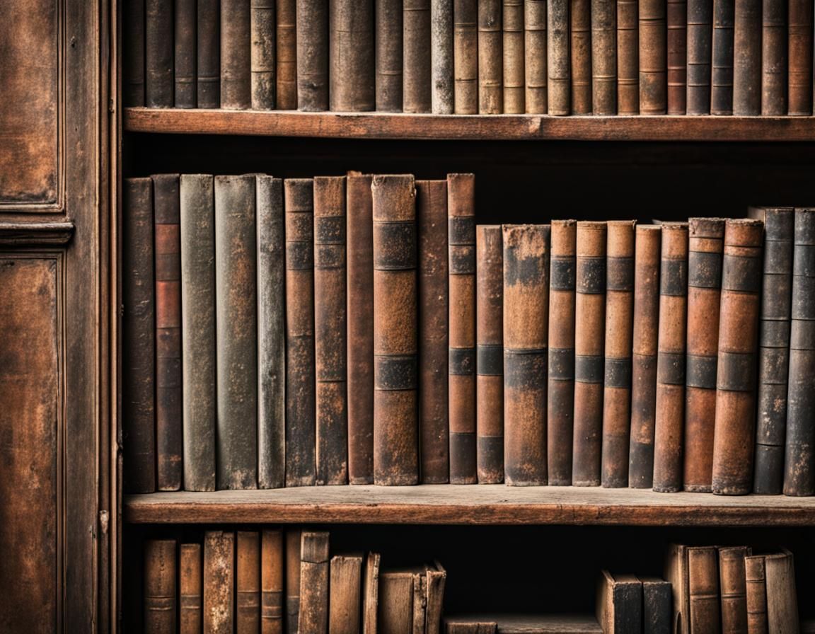 Close-Up of an Old Dusty Bookshelf