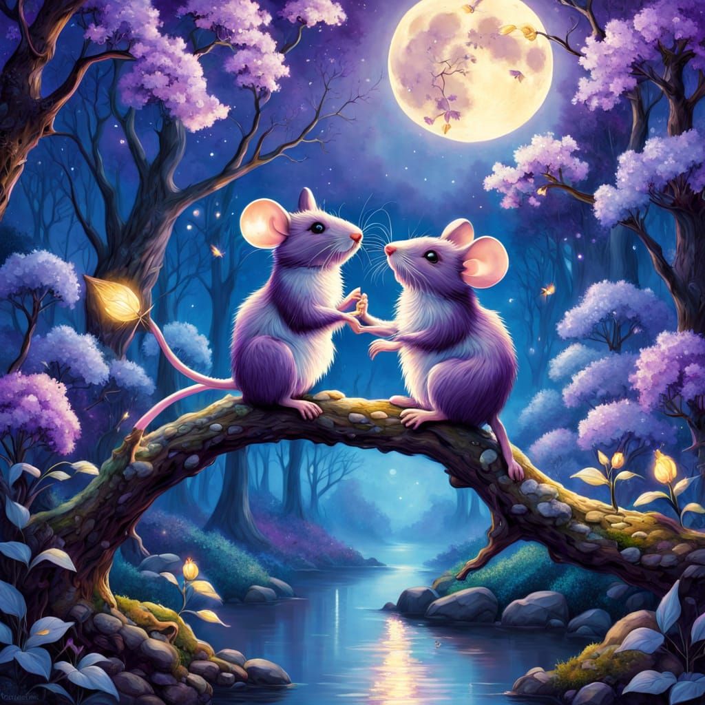 Romantic Moonlit Whimsy in Dreamy Acrylic Style